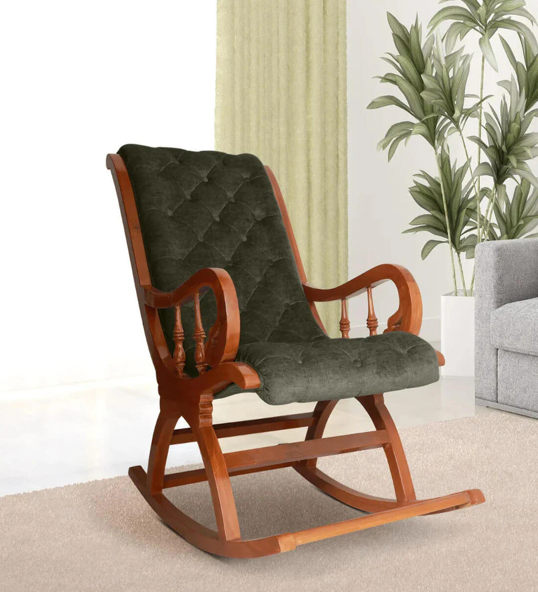 Aarava Solid Wood Rocking Chair In Teak Finish